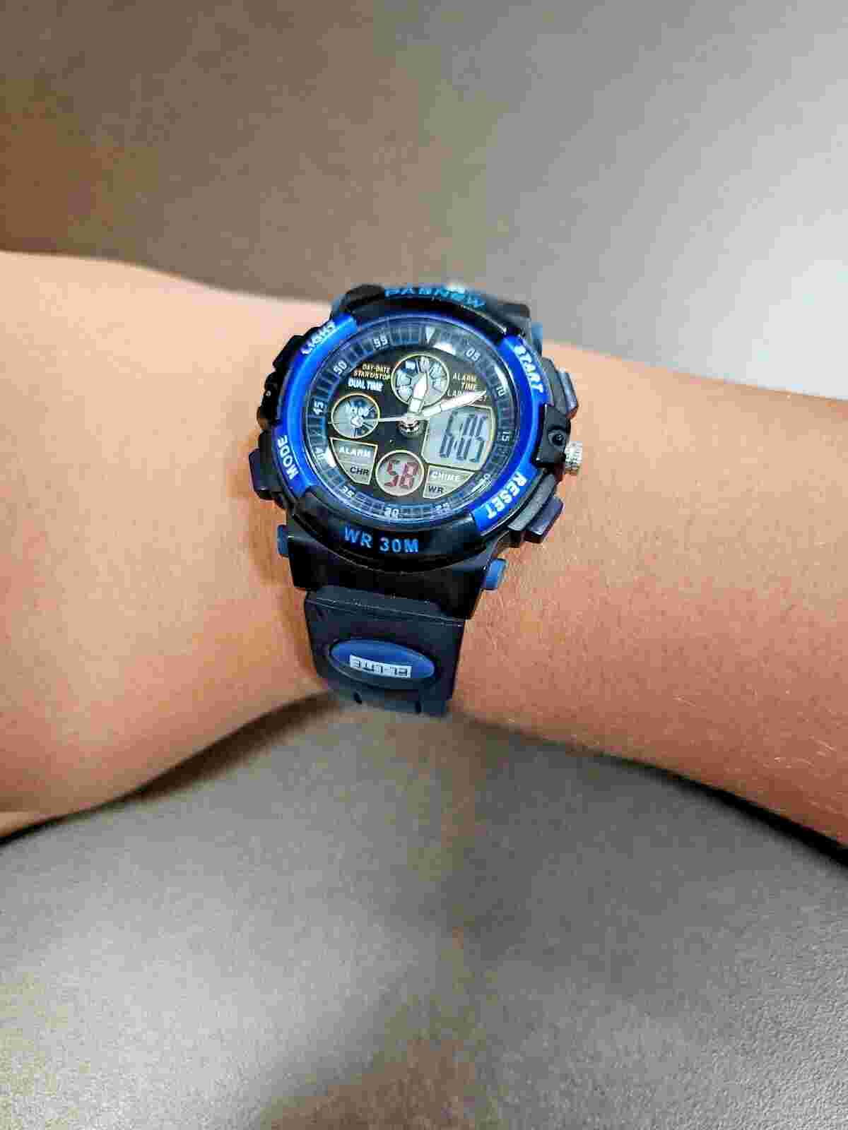 Pasnew Blue and Black Wrist Watch With Alarm, Stopwatch, Light Illumination