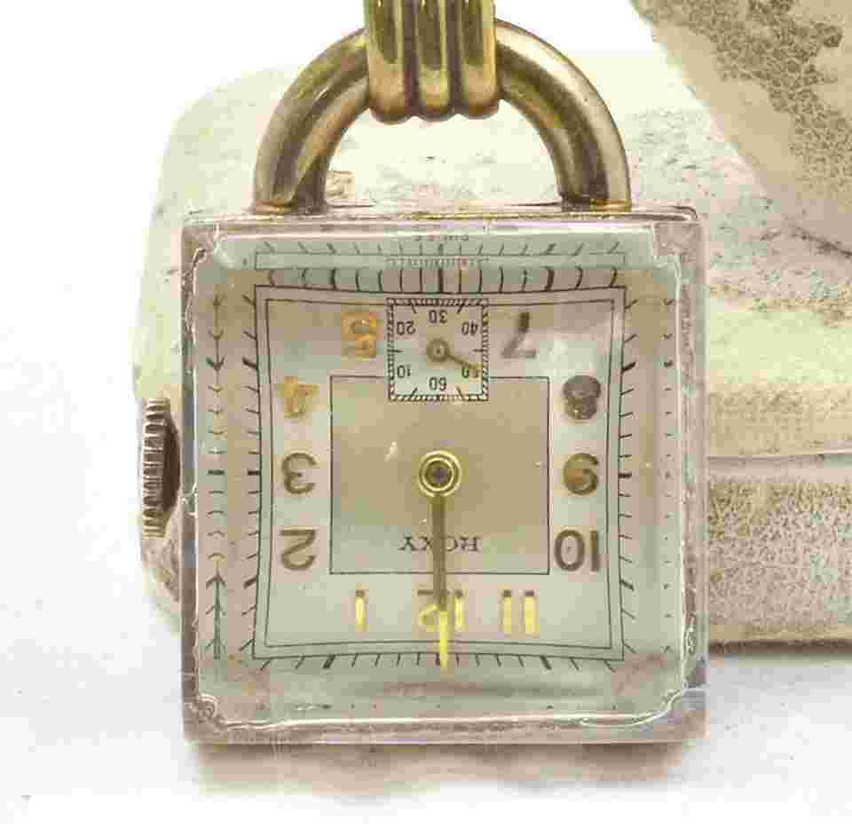 Vintage Rose Gold Plated Wind Up ROXY Deco Ladies Pin/Brooch watch running!