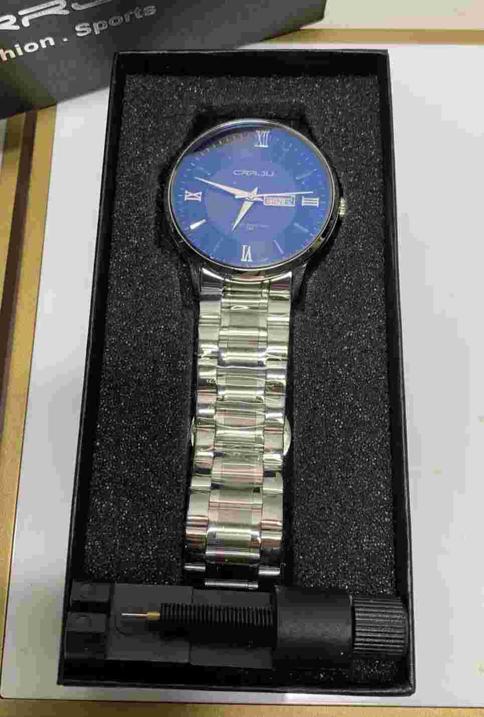 Mens Watch CRRJU Men Chronograph Luxury Waterproof Watches Fashion Blue Business