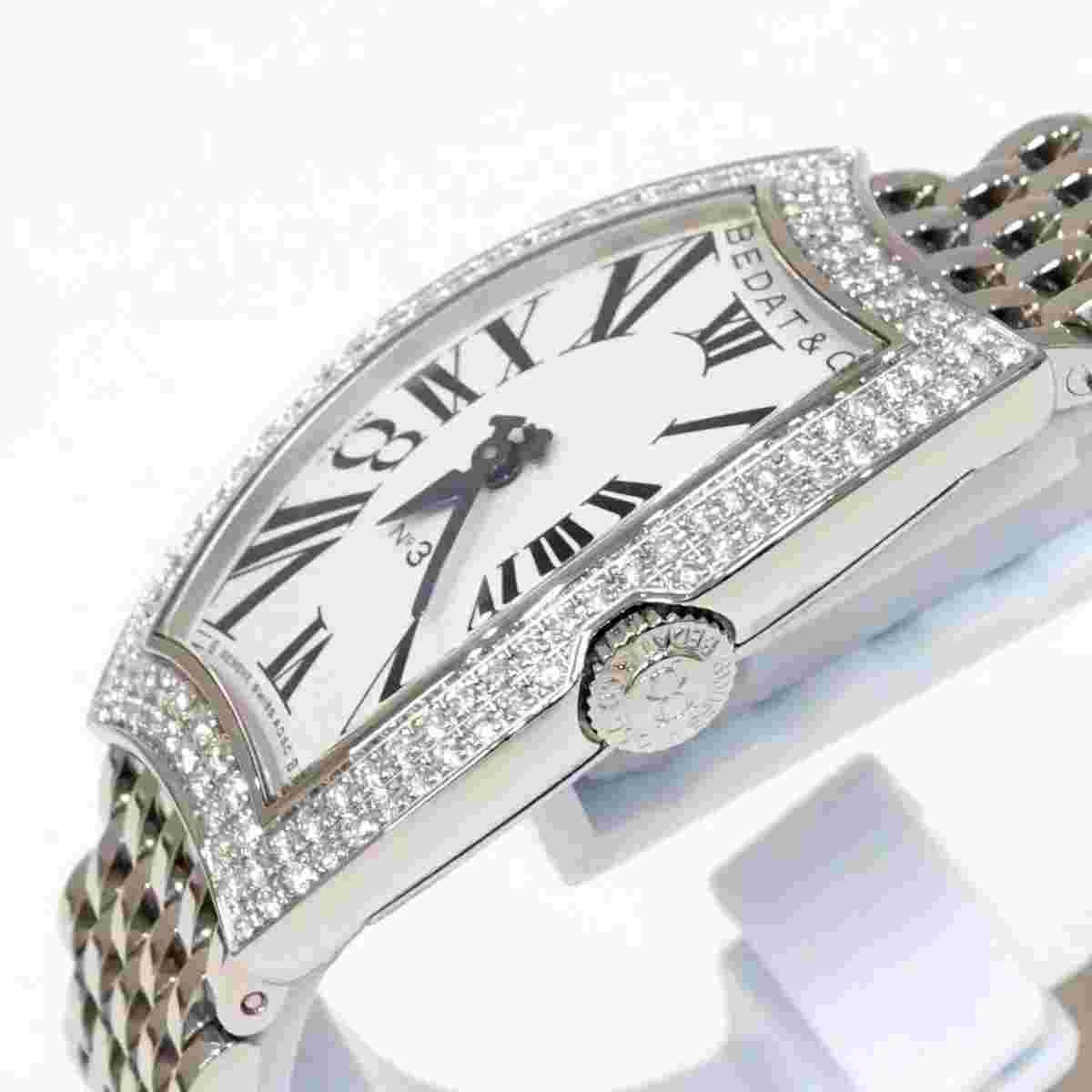BEDAT&CO 384 NO.3 LADIES WRISTWATCH SS DIAMOND BEZEL QUARTZ STAINLESS STEEL BELT