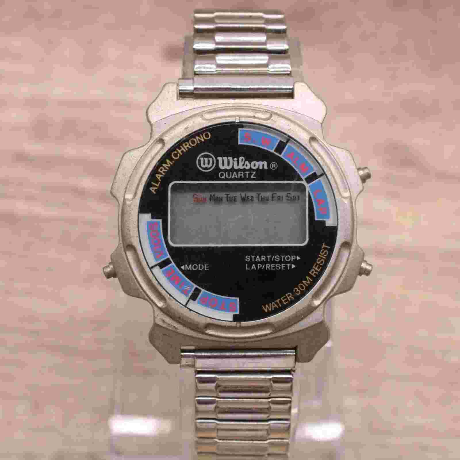 Vintage Wilson Digital Watch Mens Silver Tone Stainless Steel WR 30 m Y2k