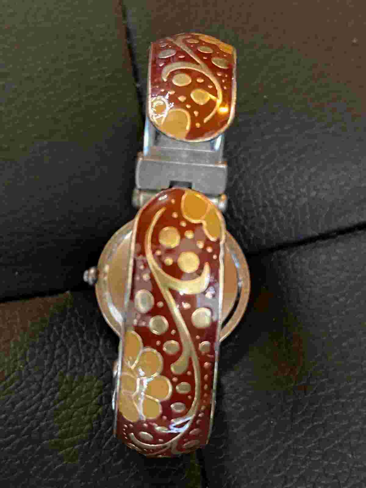 J. Jill Floral Enameled Bracelet Cuff Women's Wrist Watch - Silver toned with Pr