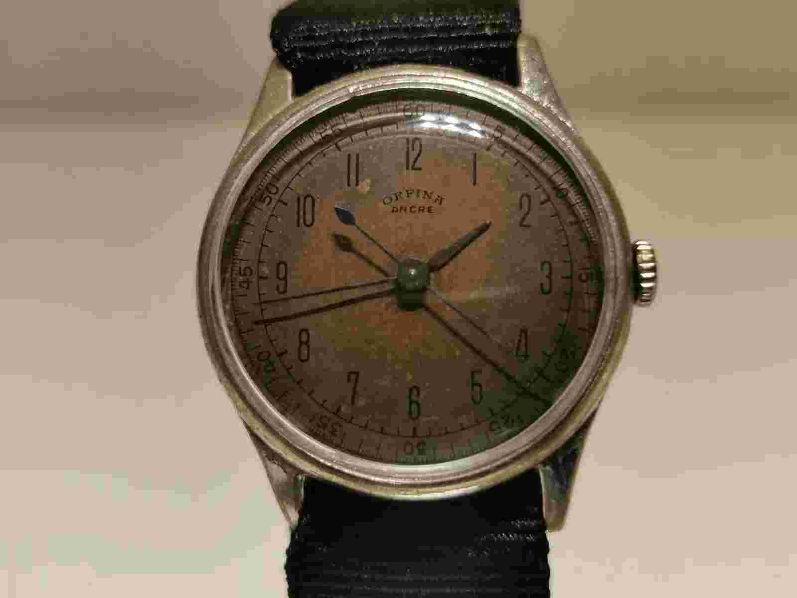 VINTAGE RARE WW2 ERA MILITARY STYLE SWISS MEN'S 32mm WATCH "ORFINA" ANCRE 15 J.