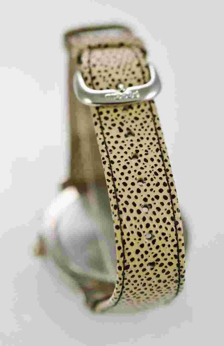 L A Express Watch Mens Stainless Silver Gold Beige Spotted Leather Light Quartz