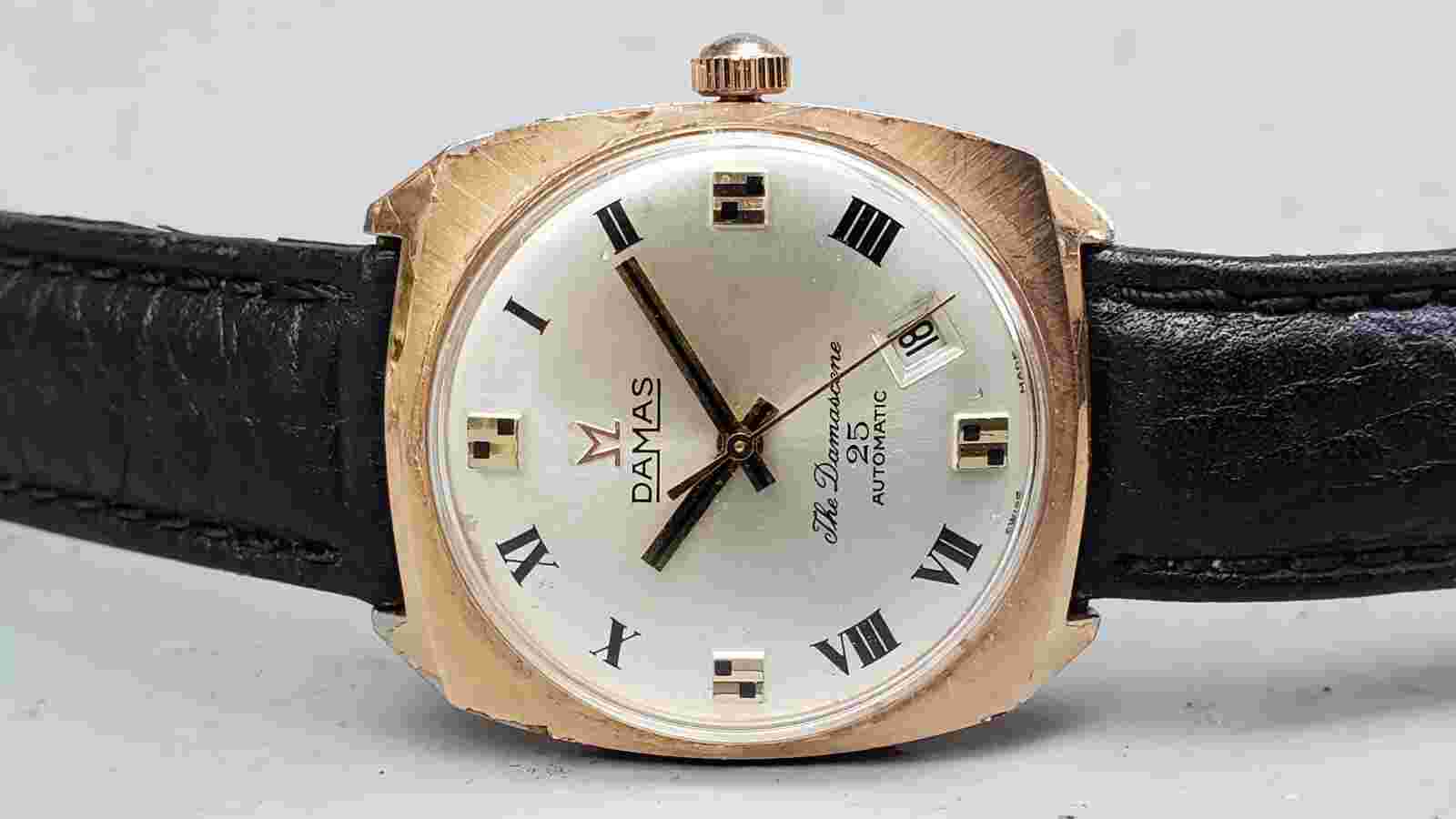 VINTAGE DAMAS THE DAMASCENE 25 AUTOMATIC GOLD PLATED 32MM MENS WATCH