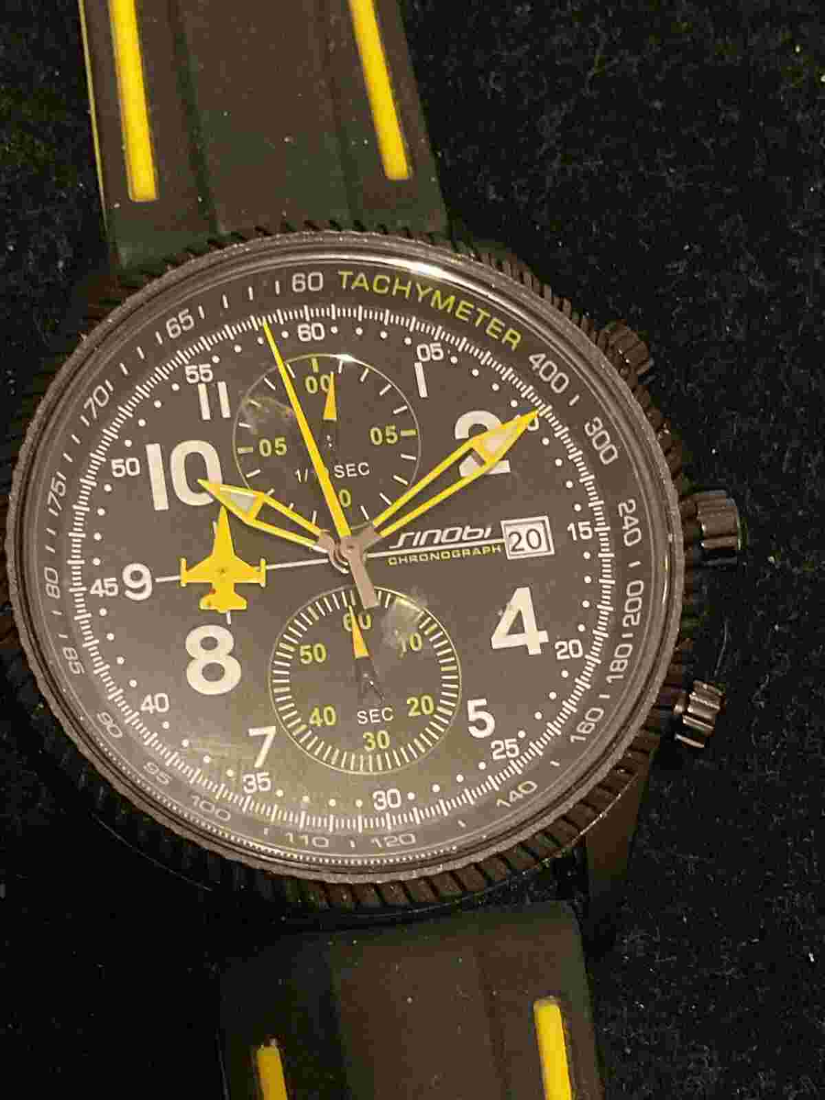 Stylish Airplane Black/Yellow Sinobi Aviator Chronograph EUC