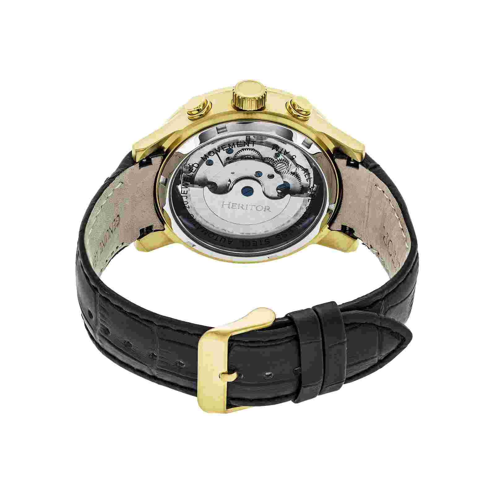 Heritor Automatic Hannibal Semi-Skeleton Leather-Band Watch - Gold/Silver