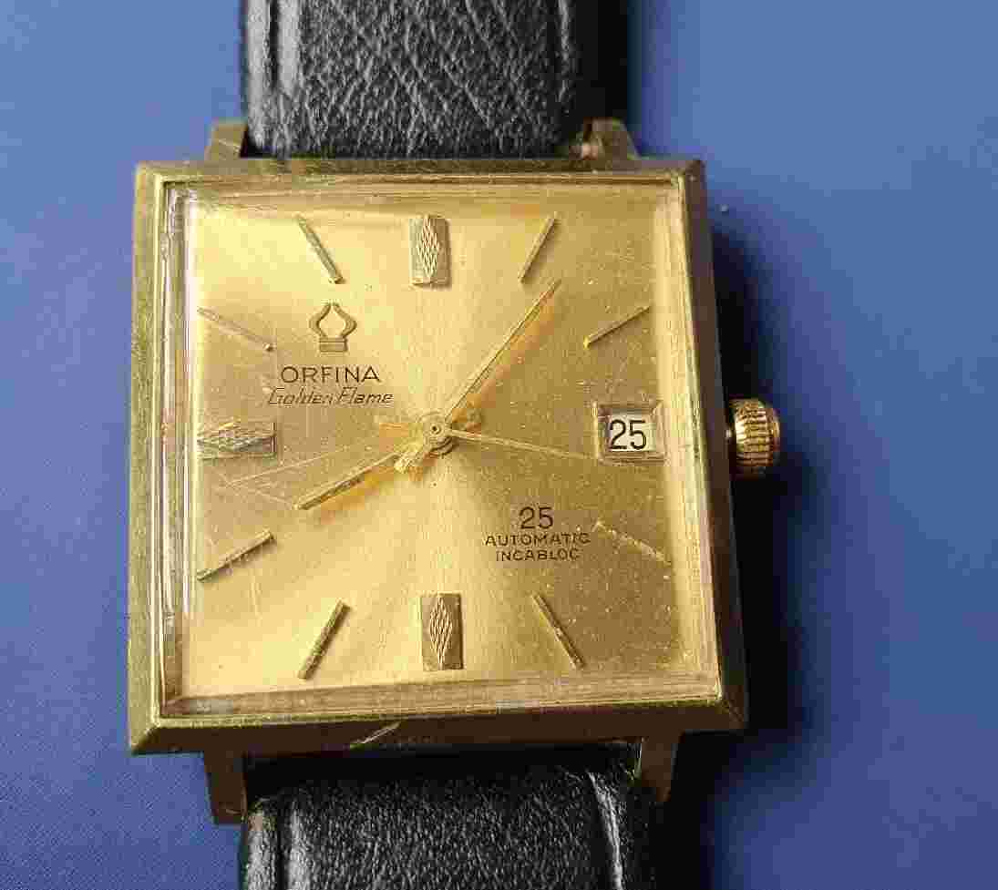 Faulty Vintage Orfina Golden Flame Swiss Watch Automatic Wristwatch Tank Square