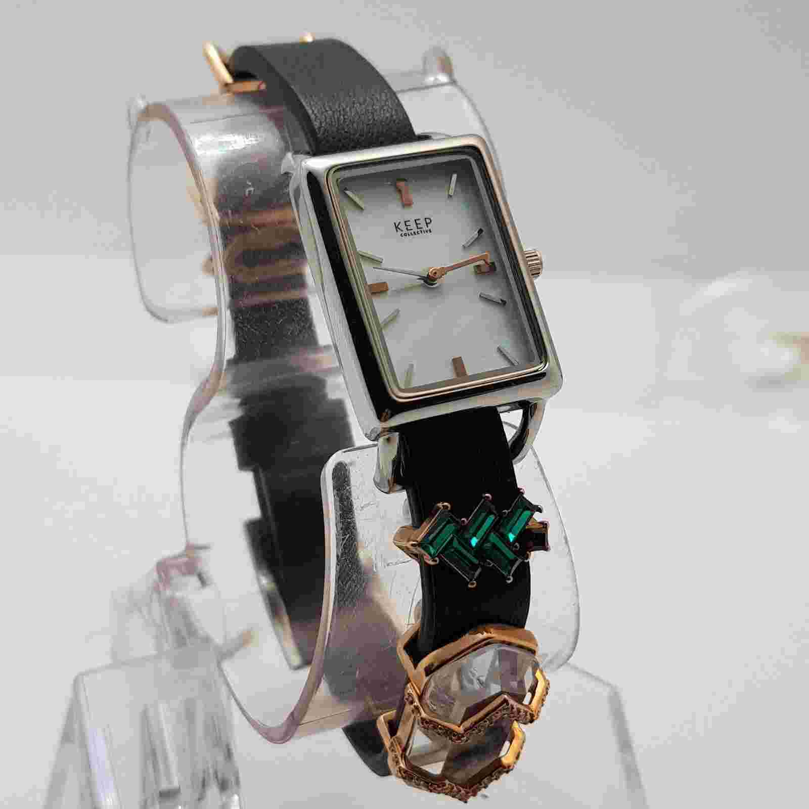 Keep Collective Women's Quartz Watch White Dial Black Leather Band NEW BATTERY