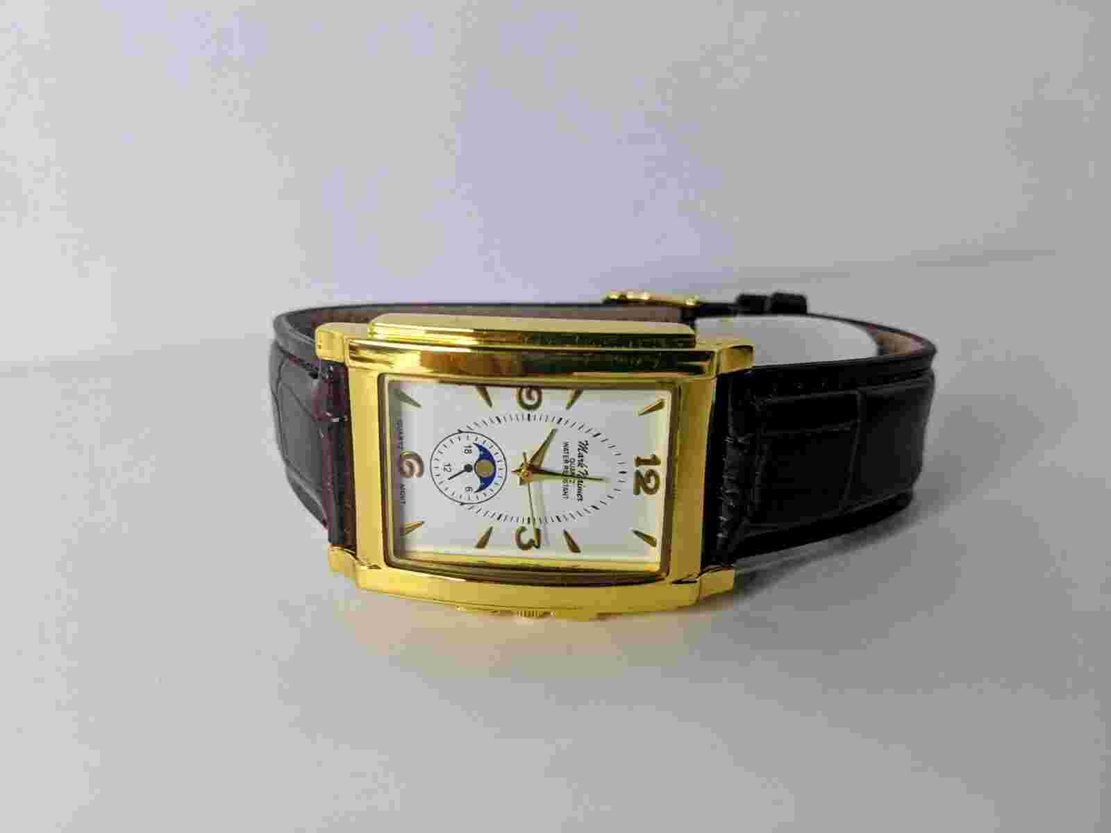 Mark Naimer Analog Watch Gold, Brown Leather Band - Stainless Steel Quartz Mov.