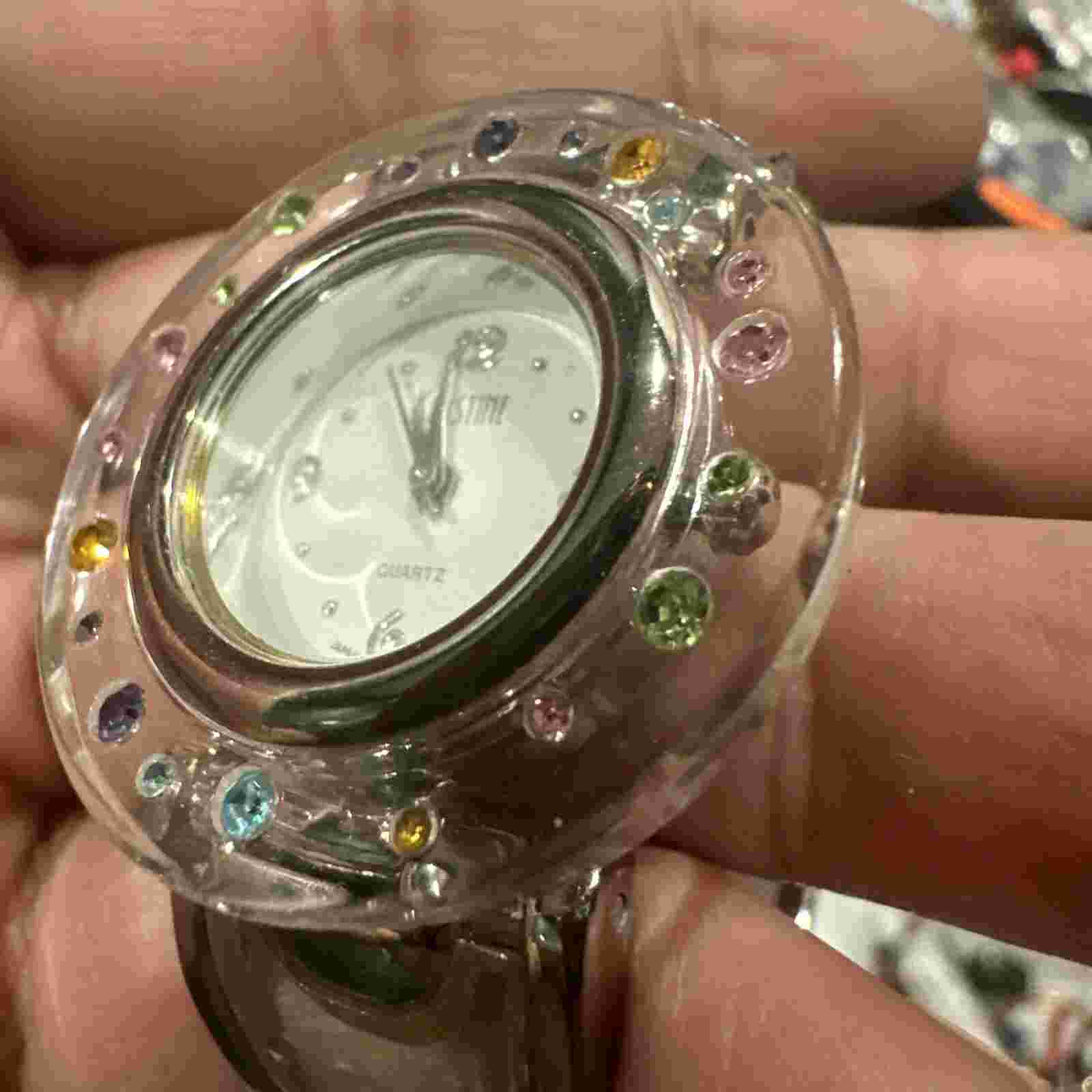 Runs Vintage Antique Kristine Multi Color Transparent Cuff Classic Womens Watch