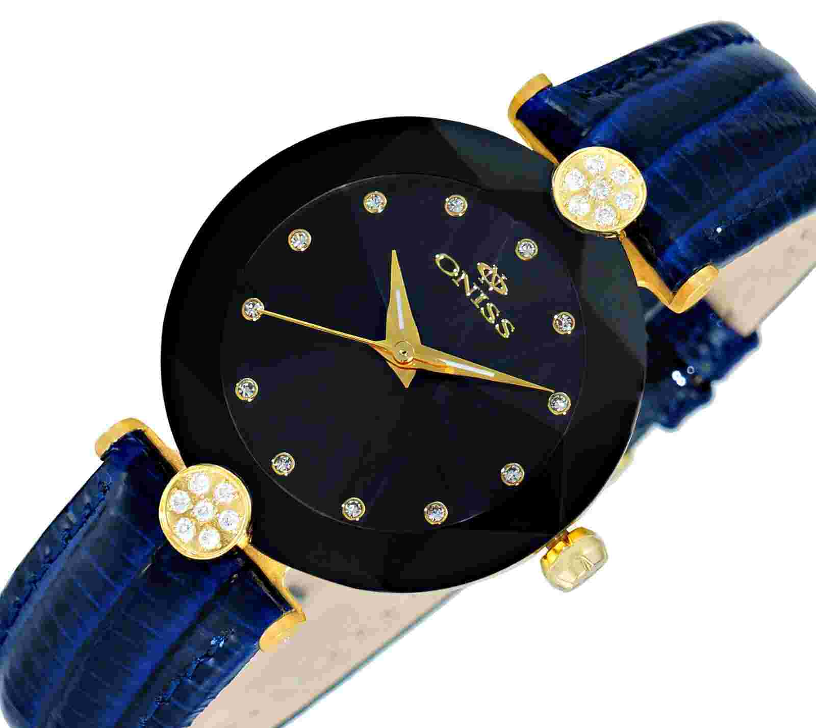 ONISS PARIS Collection Blue leather Women Watch With Genuine Crystals  $345