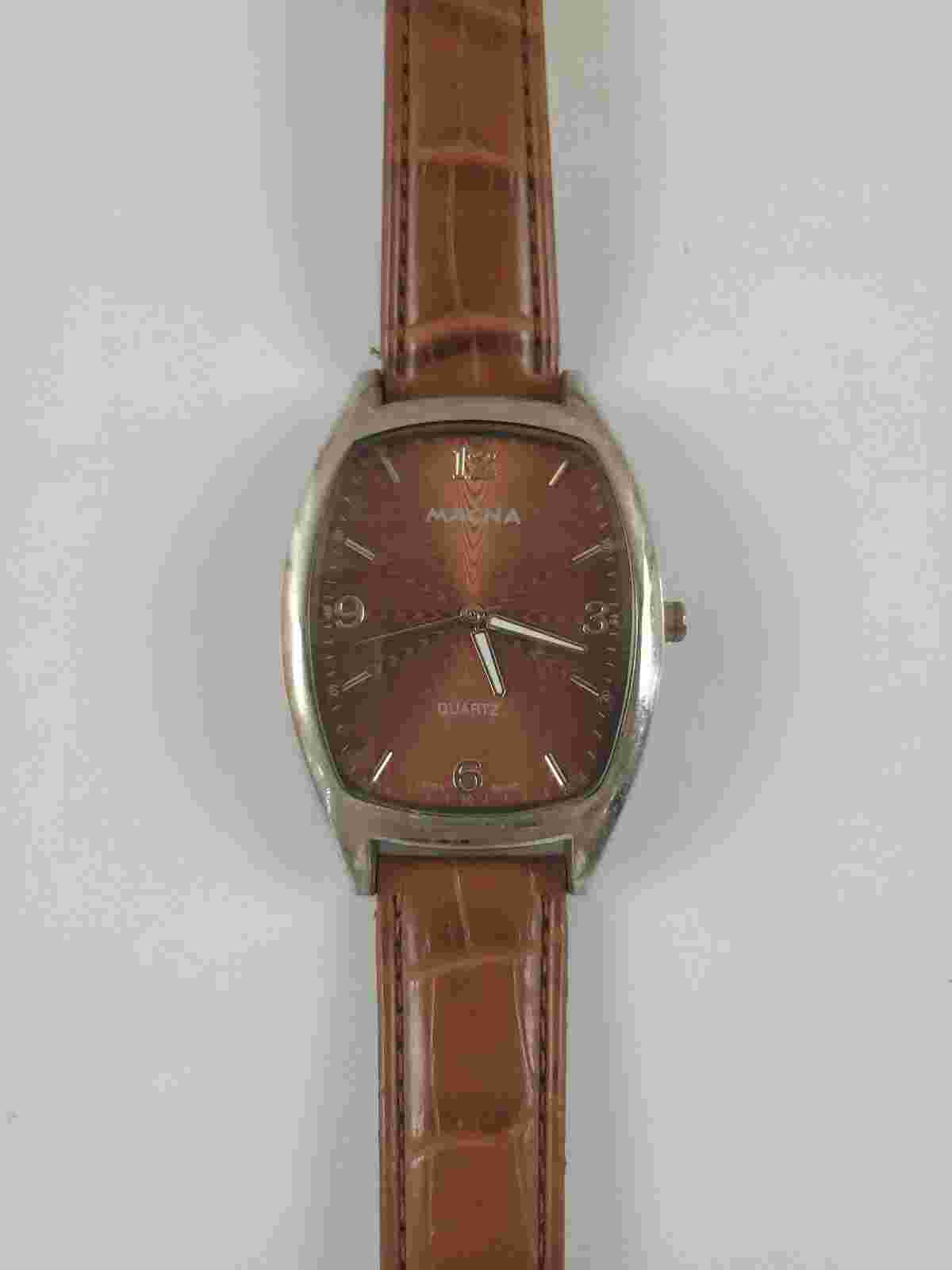 Women's MAGNA DESIGNER QUARTZ Watch ELECTROPLATE WR BROWN FAUX CROC STRAP