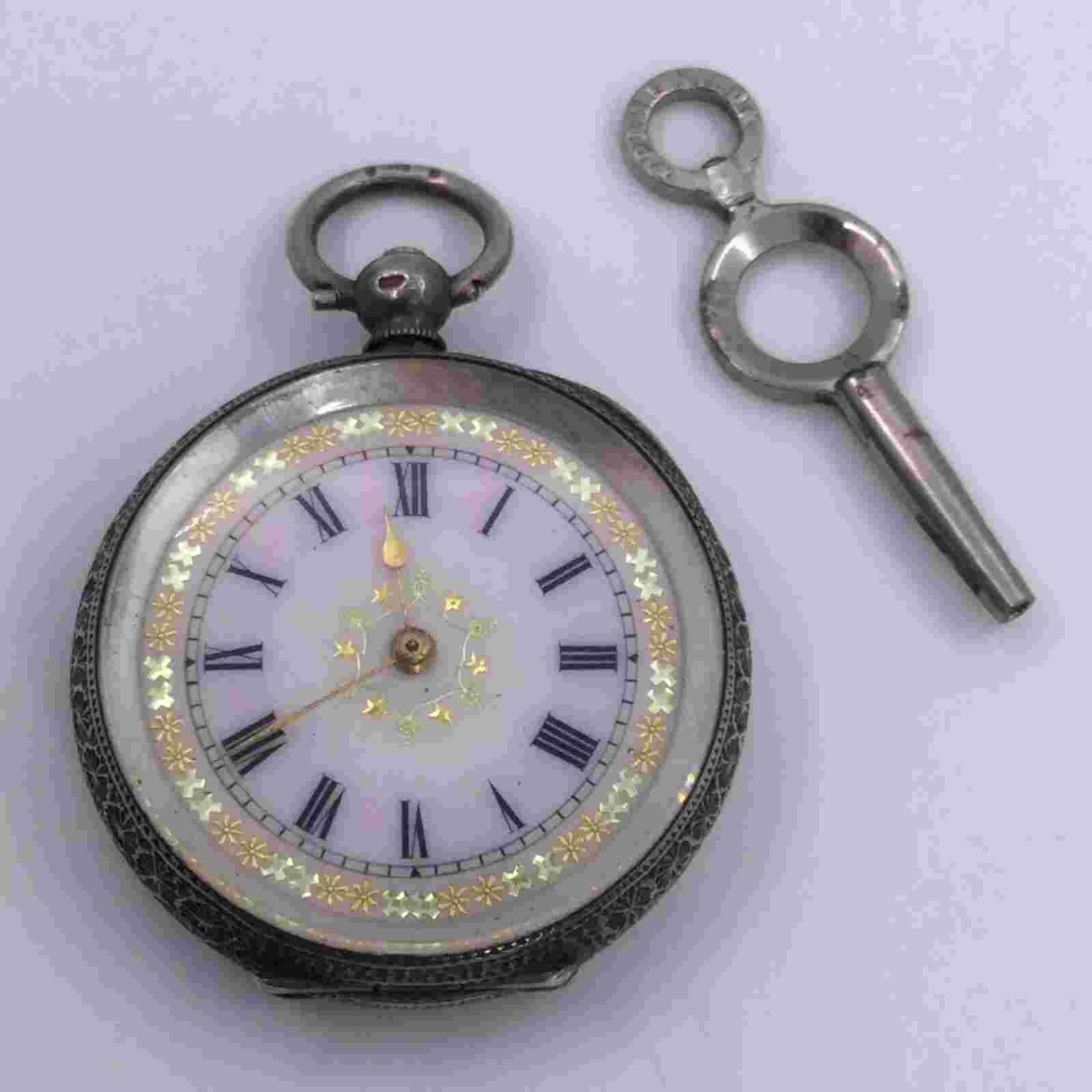 EXQUISITE LADIES PENDANT POCKET WATCH - STERLING FANCY ETCHED DIAL - CASE (W524)