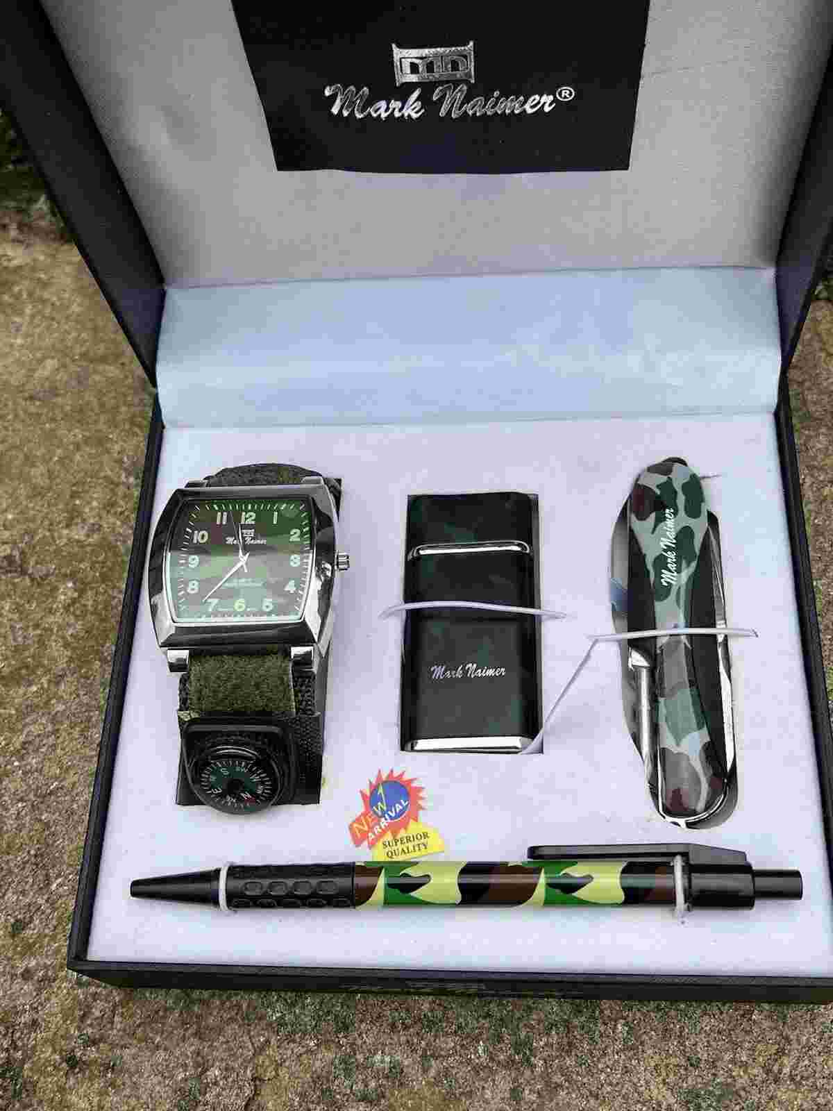 Mark Naimer NIB “Camo” Gift Set Of 4 Watch/Compass Utility Knife Lighter & Pen