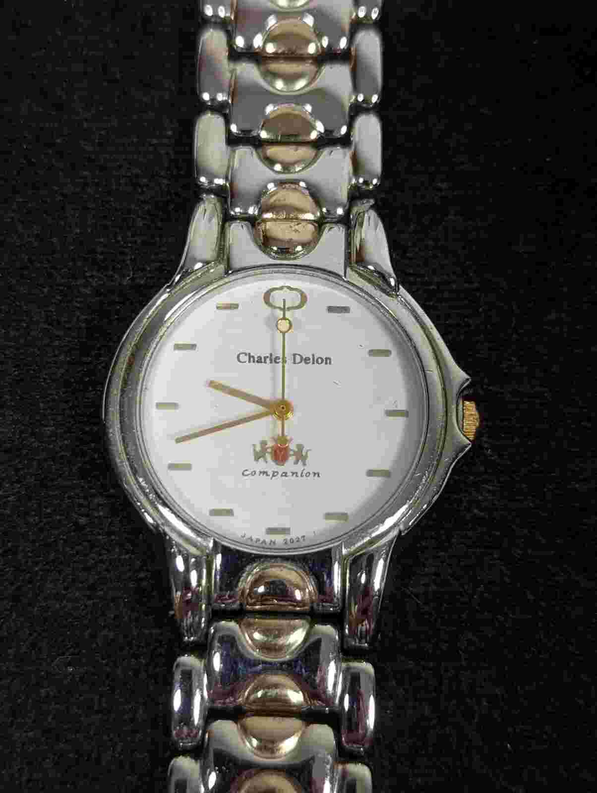 Charles Delon Companion Silver Tone Round Case Two Tone Link Band Watch Men 8.25