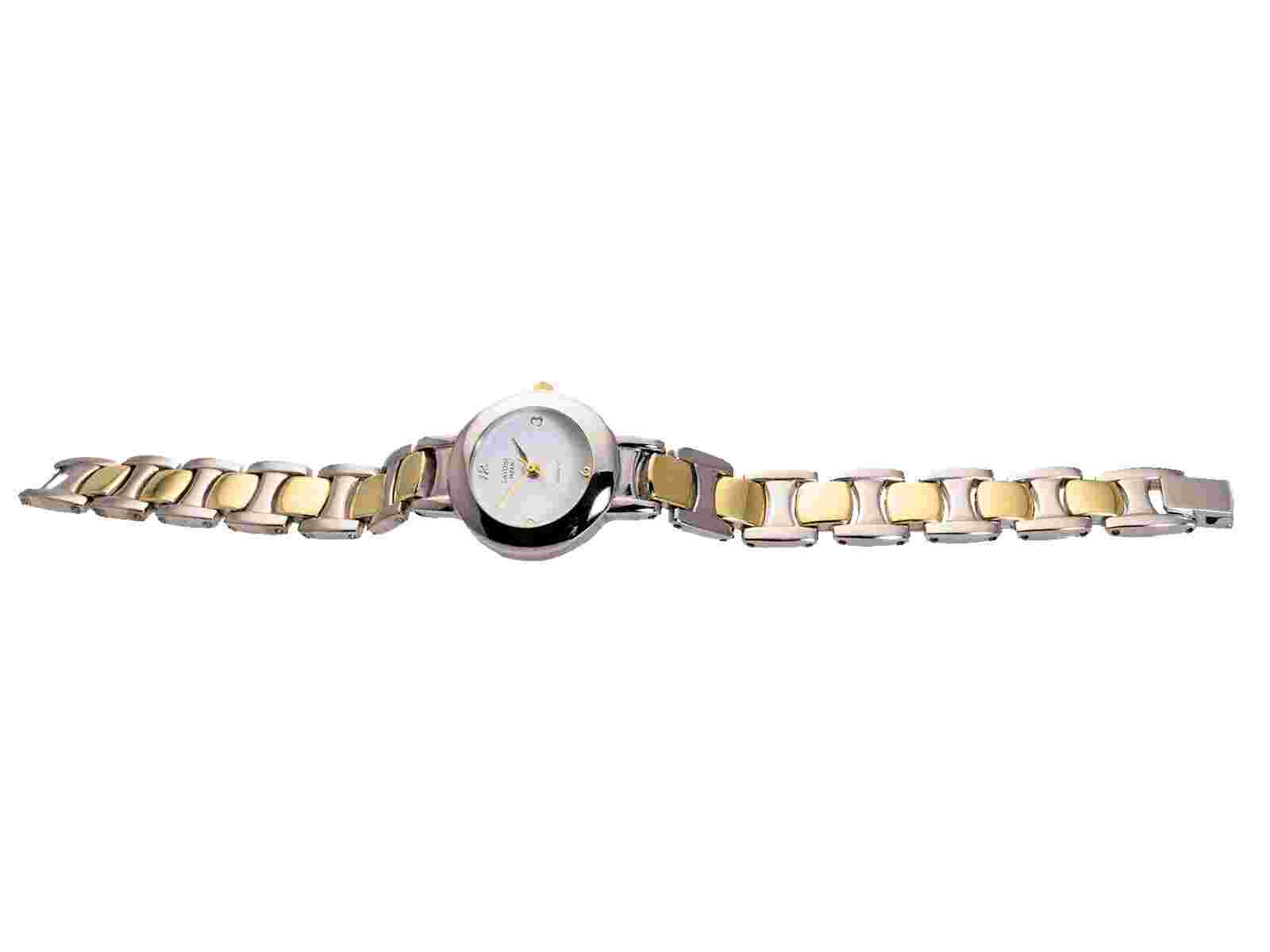 LAVONI:WOMENS' SILVER/GOLD METAL FINISH ROUND CASE  ANALOG QUARTZ WATCH