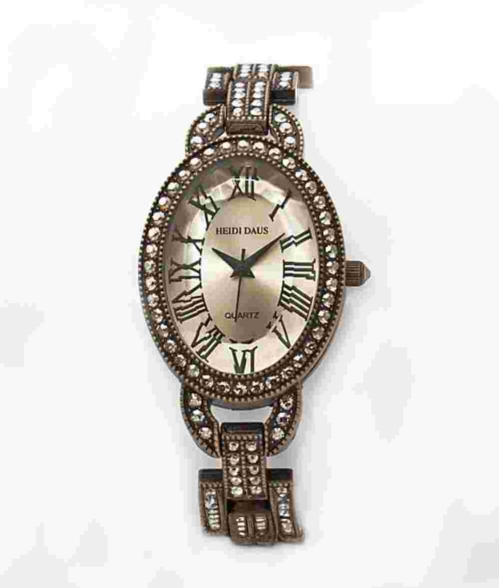 HEIDI DAUS "Classic Elegance" Vintage Bronzetone Crystal Linked Watch - Small