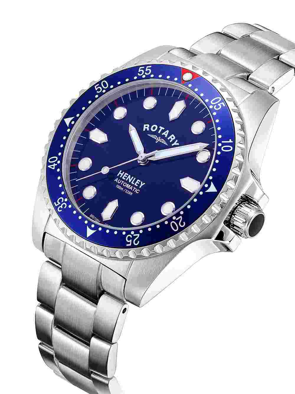 Rotary Mens Henley Automatic Watch With Blue Dial and Silver Strap Gb05136/05