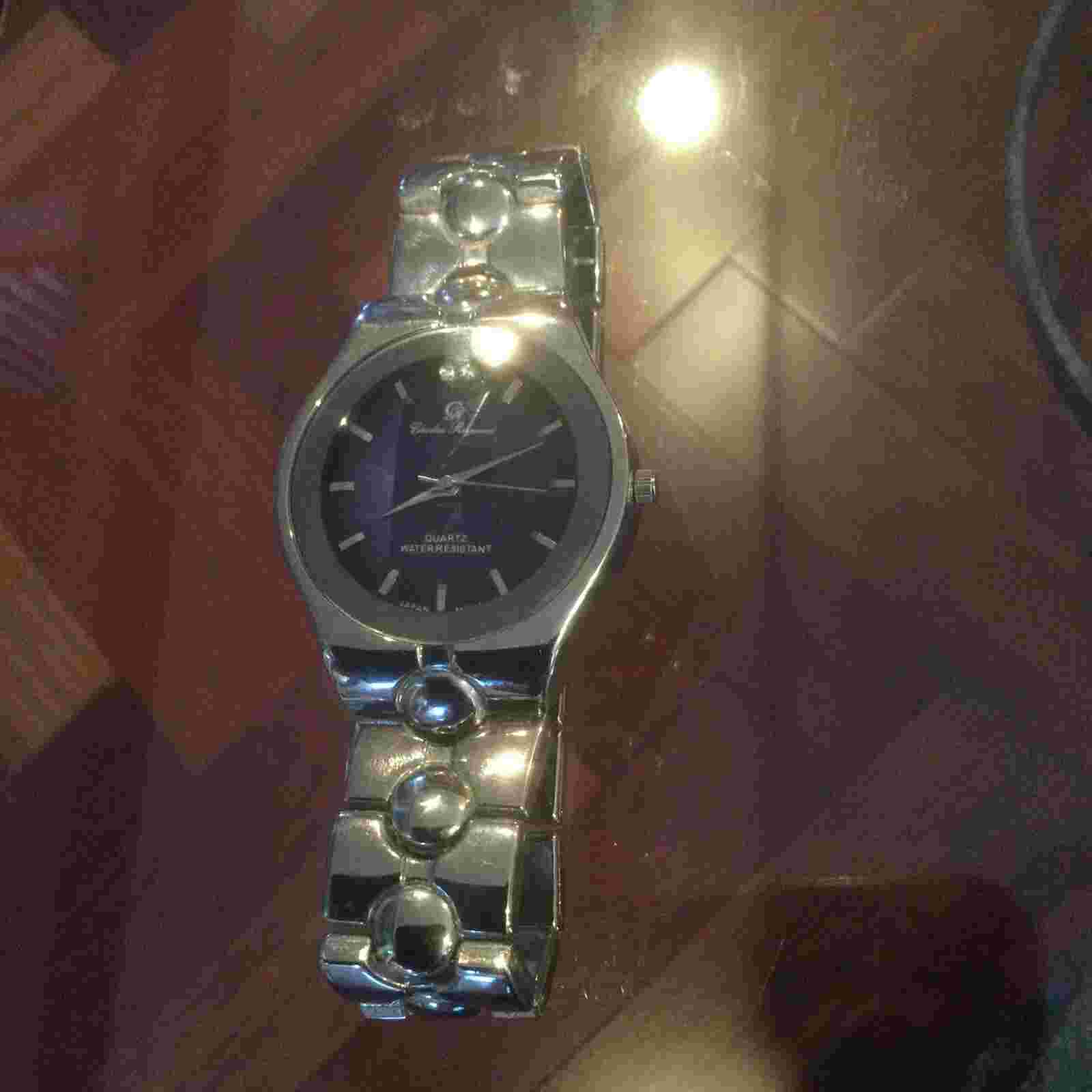 Charles Raymond Mens Stainless Steel Blue Face Watch Diamond Prism 8”