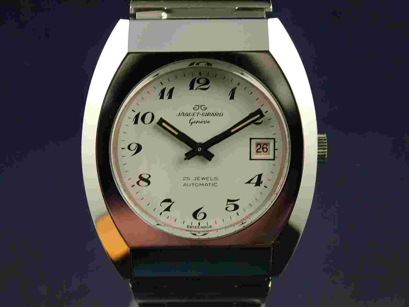 NOS Vintage Jaquet Girard Automatic Watch 1970s Swiss ETA 2783 All Stainless