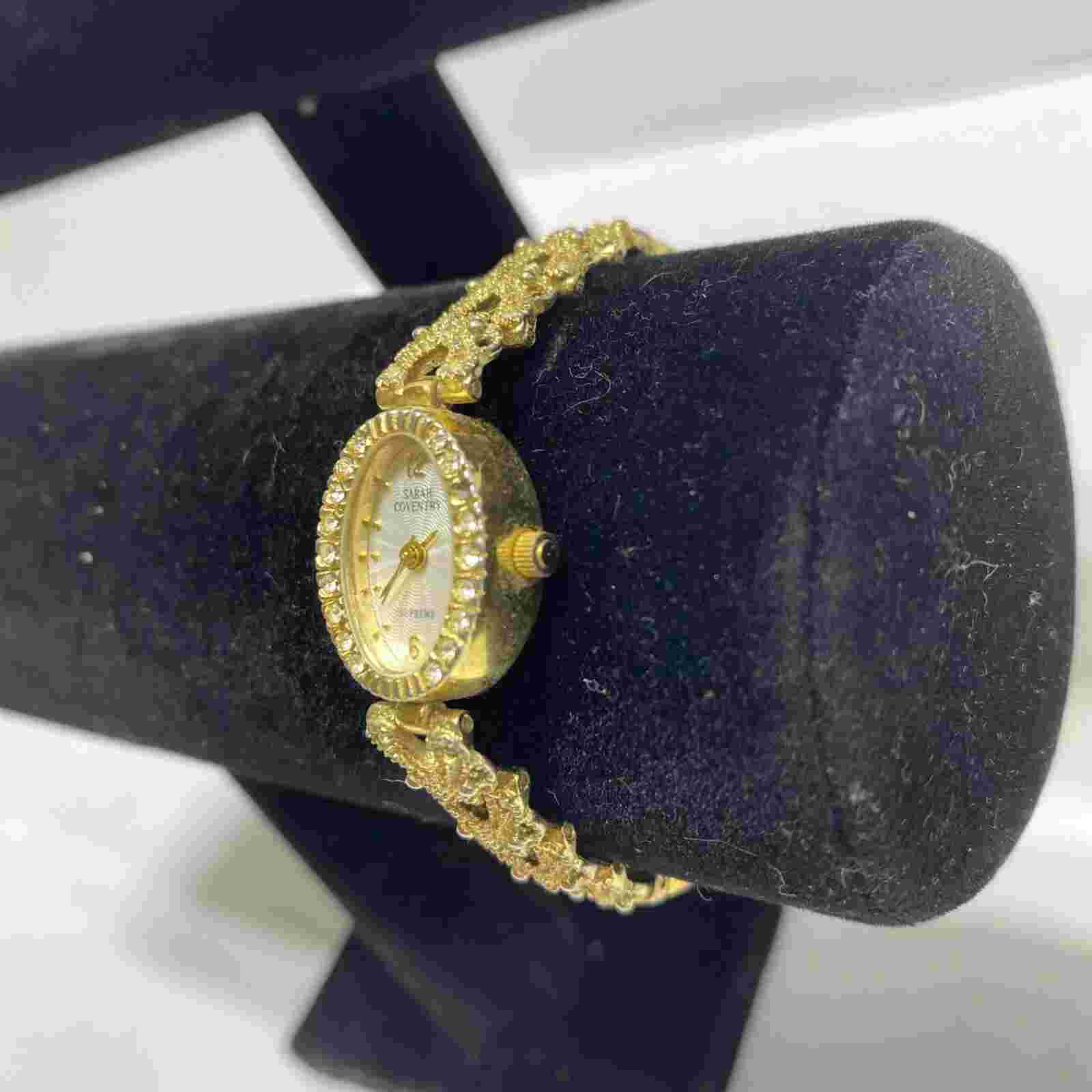 VINTAGE SARAH COVENTRY GOLD TONE DIAMOND ACCENT WATCH