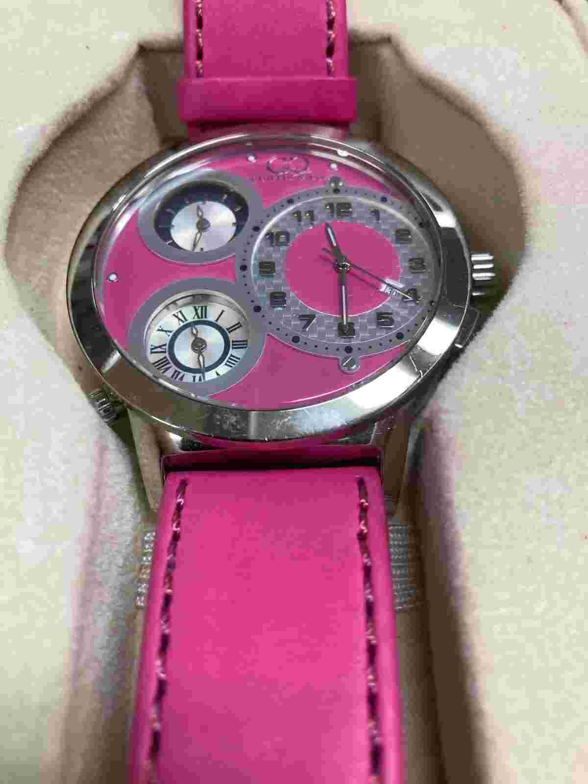 Curtis & Co 50mm Big Time World 3-Time Zone Wrist Watch Pink with 2 Extra Bands