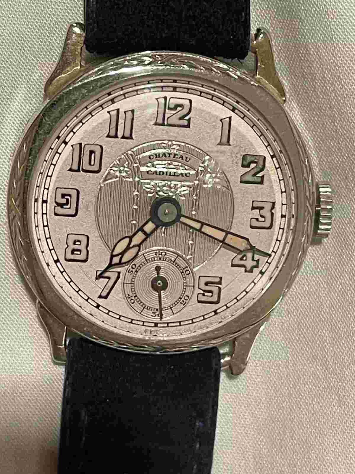 Chateau CADILLAC Watch Circa 1918 - Art Deco 31mm Case w/Blue Suede Strap