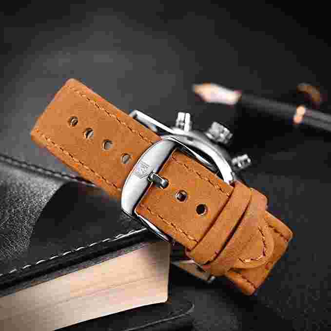 BENYAR Men's Analog Chronograph Quartz Watch Waterproof with Leather Bracelet