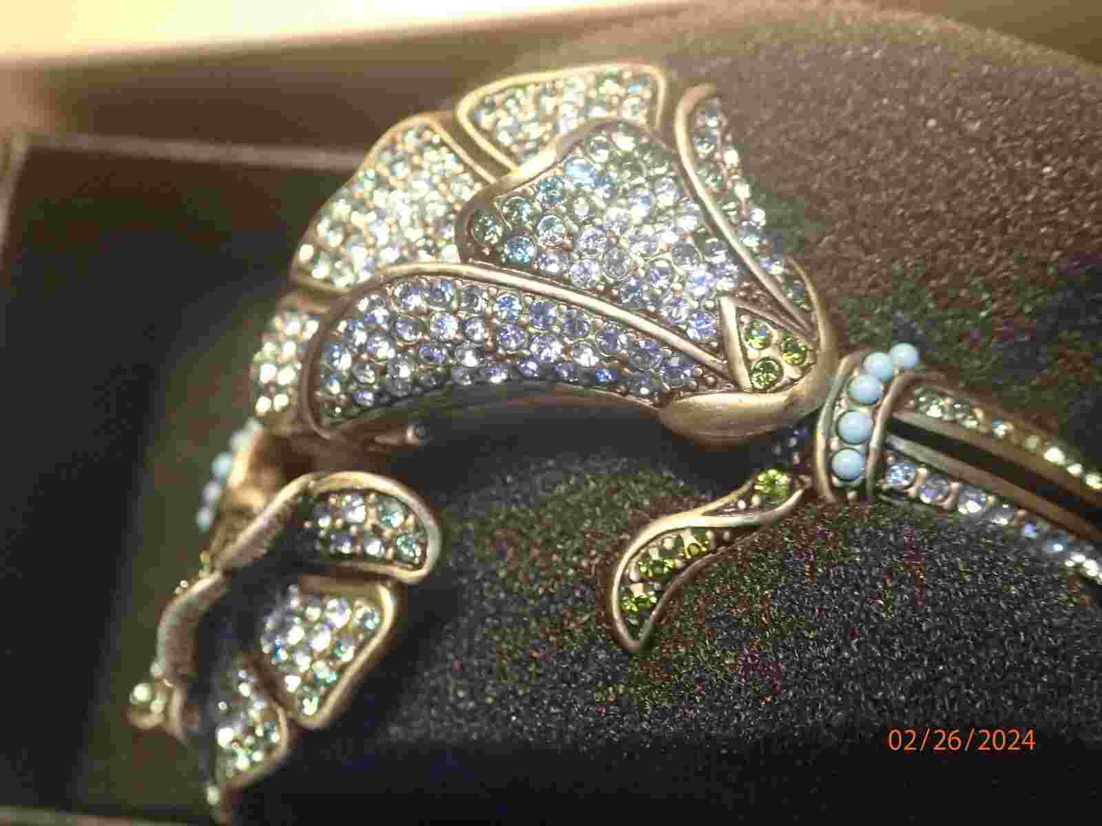 HEIDI DAUS! Gold Tone Green Fantasy Rhinestone Bypass Watch