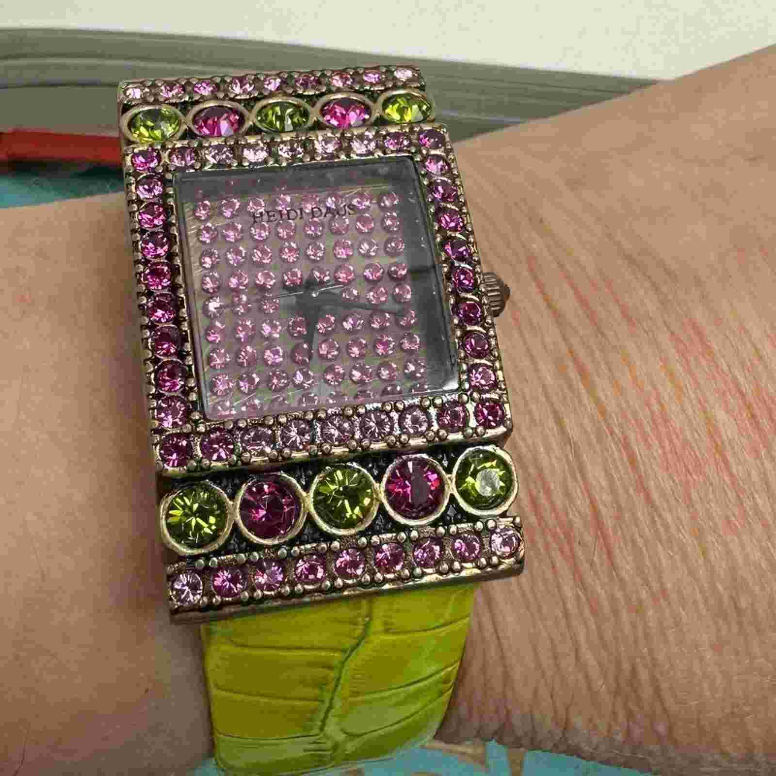 Heidi Daus Multi Crystal Green Strap Watch