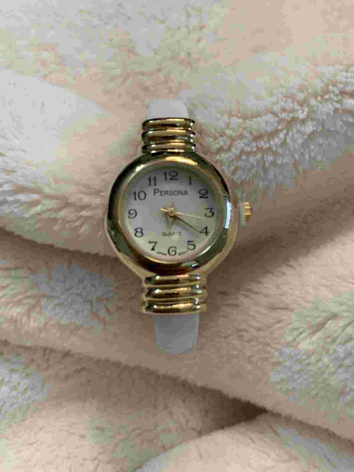 NEW Persona Gold Tone 26mm Women’s Watch White Open Cuff Band White Dial