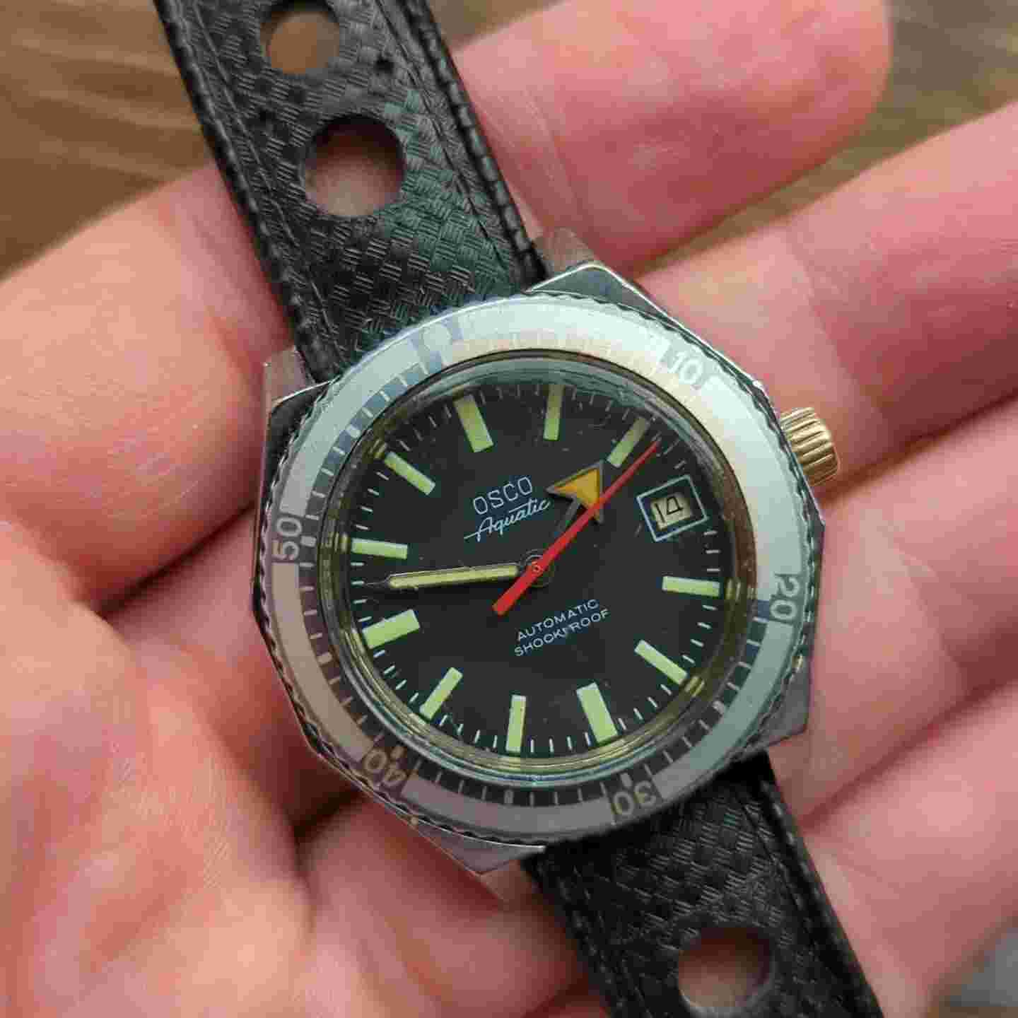 Osco Aquatic Automatic Skin Diver Watch, Rotating Bezel 38.5mm 1970s (BZ251)