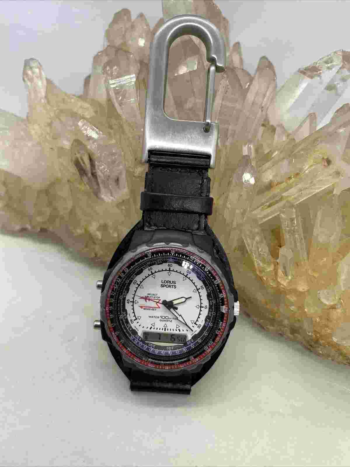 Vintage Lorus Sports 100M Pilot Watch W/New Swiss Army Leather Clip