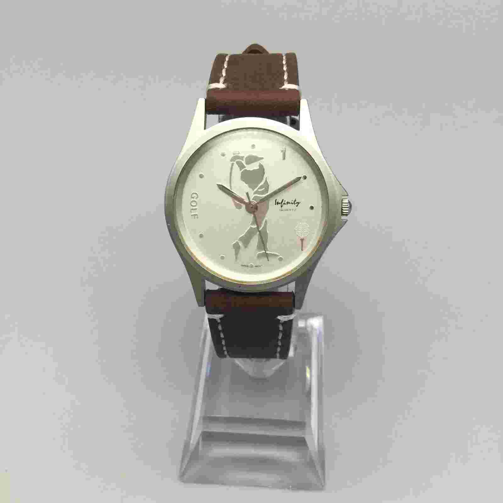 Infinity Watch Women Golf 34mm Silver Tone Brown Leather Band New Battery