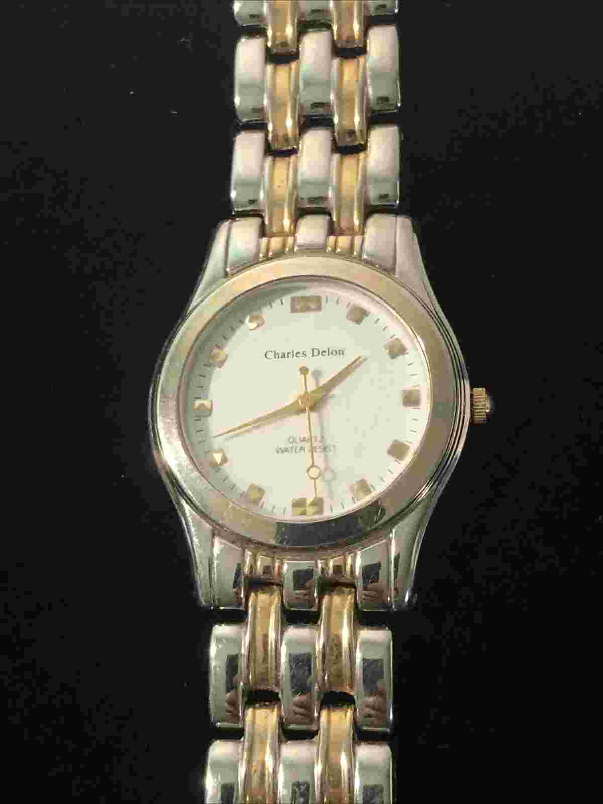 Charles Delon Womens Wrist Watch Two Tone Gold/ Silver Bracelet Band New Battery