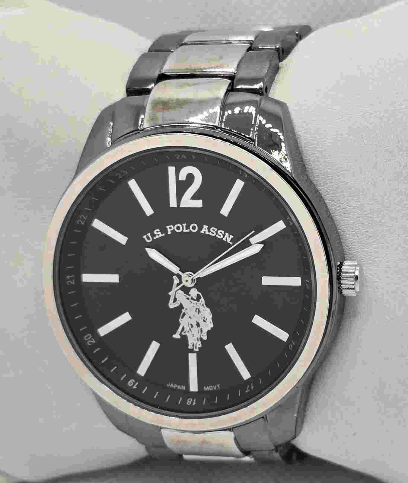 Men's U.S. Polo Assn Black Dial Silver Tone Case Bracelet Band Analog Watch 04