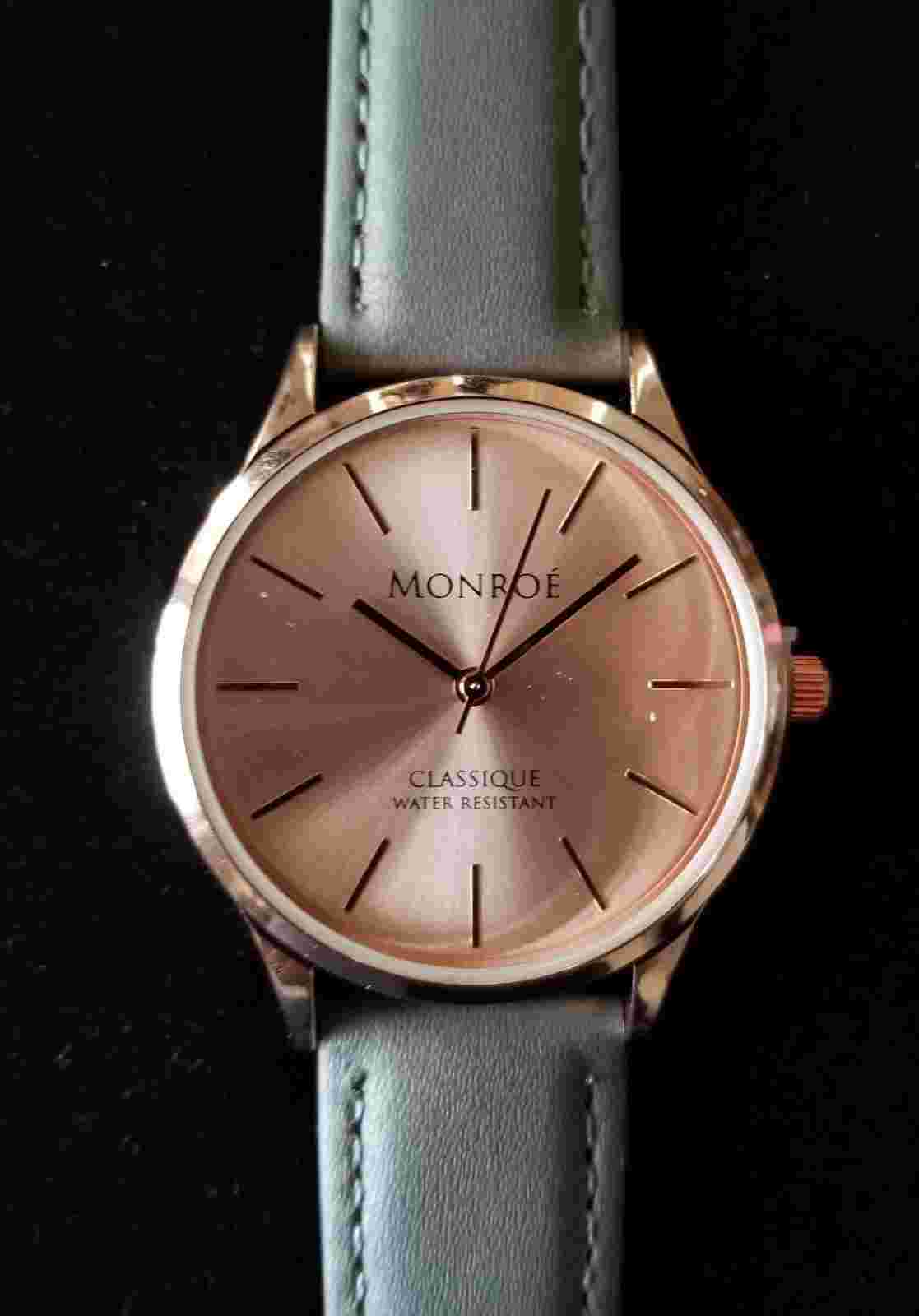 Monroe By Maestro Rose Gold Tone Watch Gray Leather Band 5" to 7.5" Running