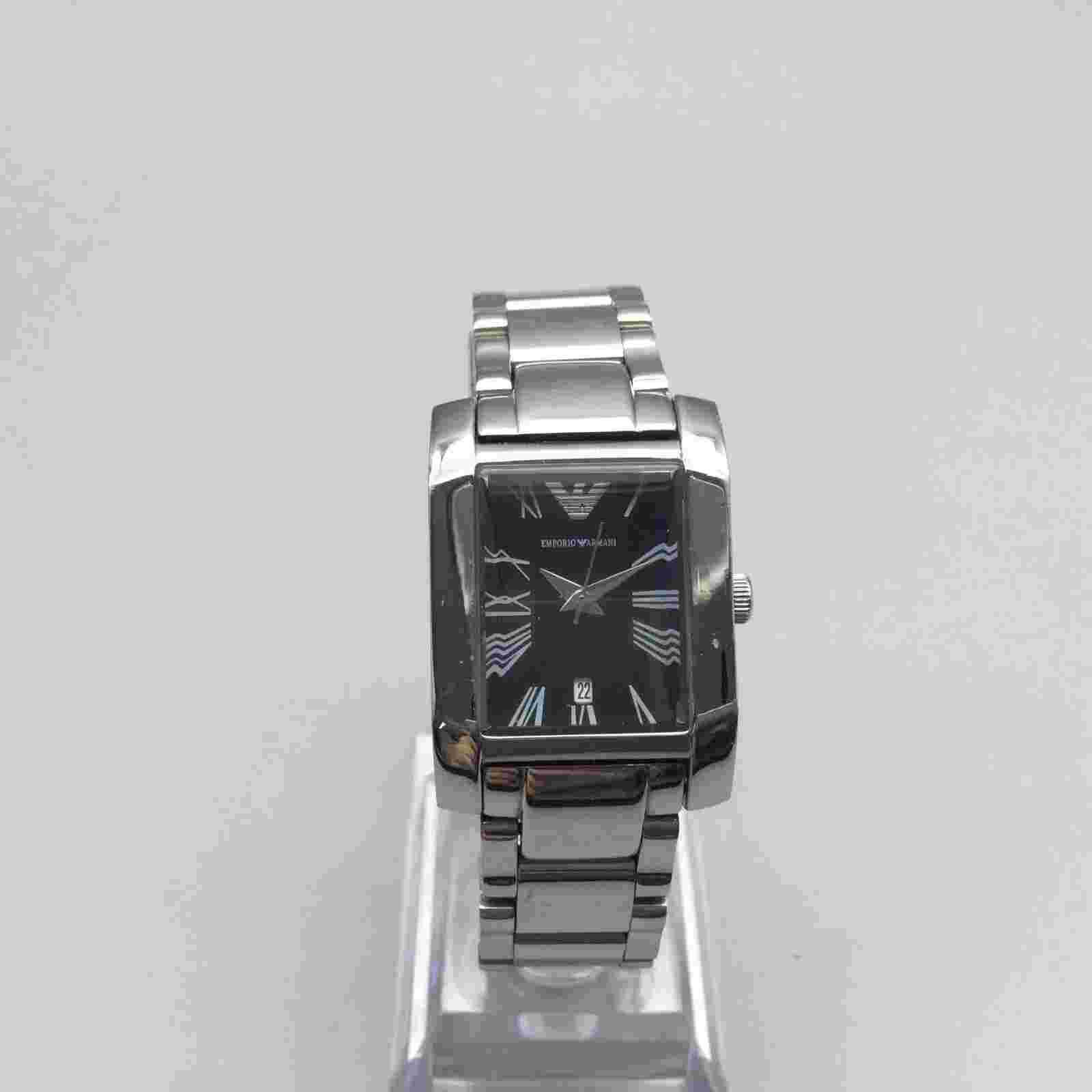 Emporio Armani Watch Women Silver Tone Tank Date 50M New Battery 6.25"