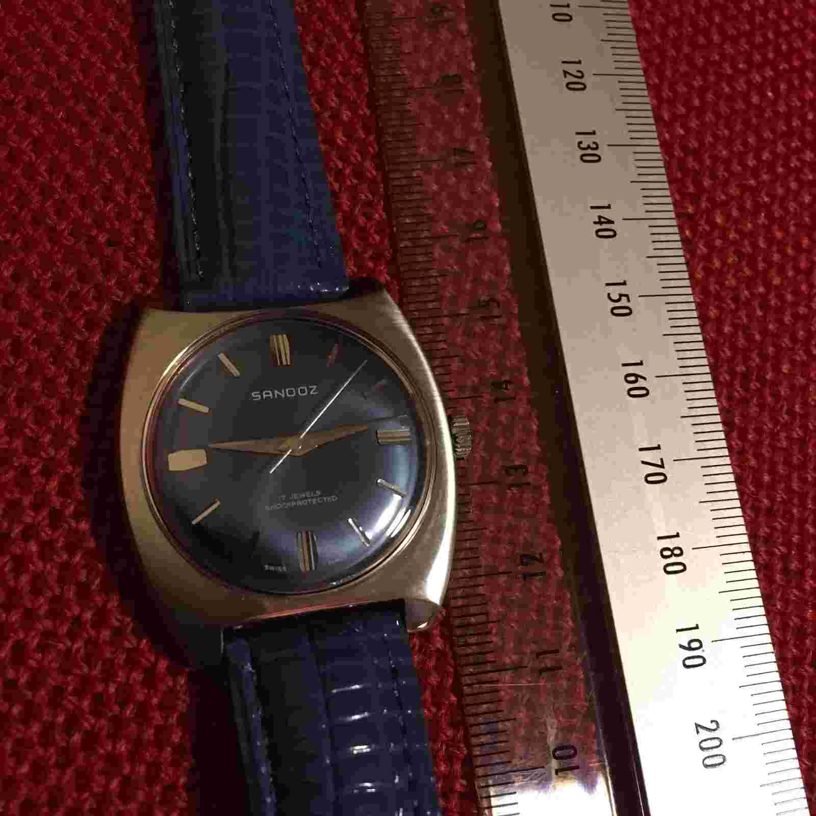 Swiss Henri Sandoz  Blue Dial 17 Jewels Shock Protected Mechanical Watch 35mm