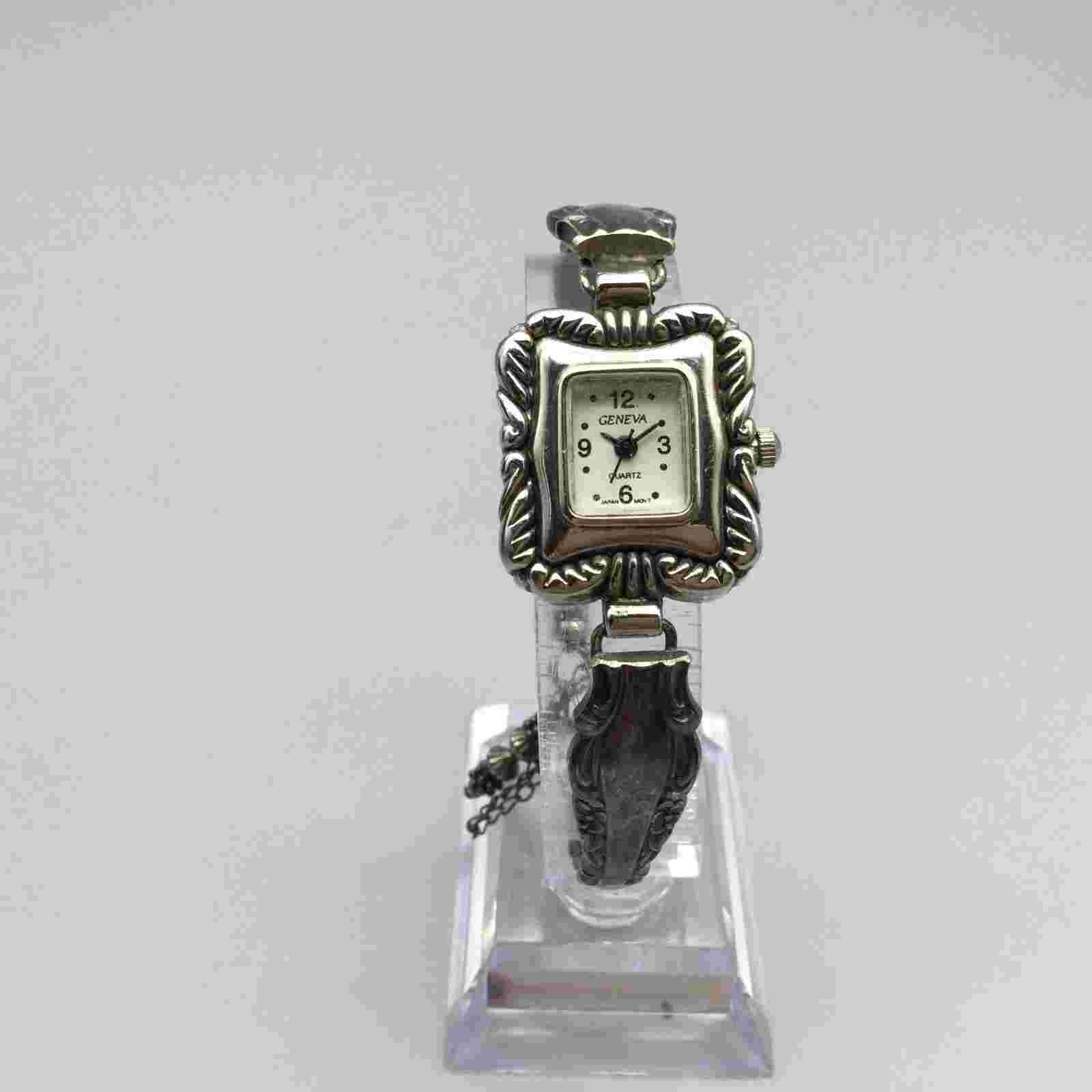 Geneva Watch Women 22mm Silver Tone Silverware Band New Battery 6.5"