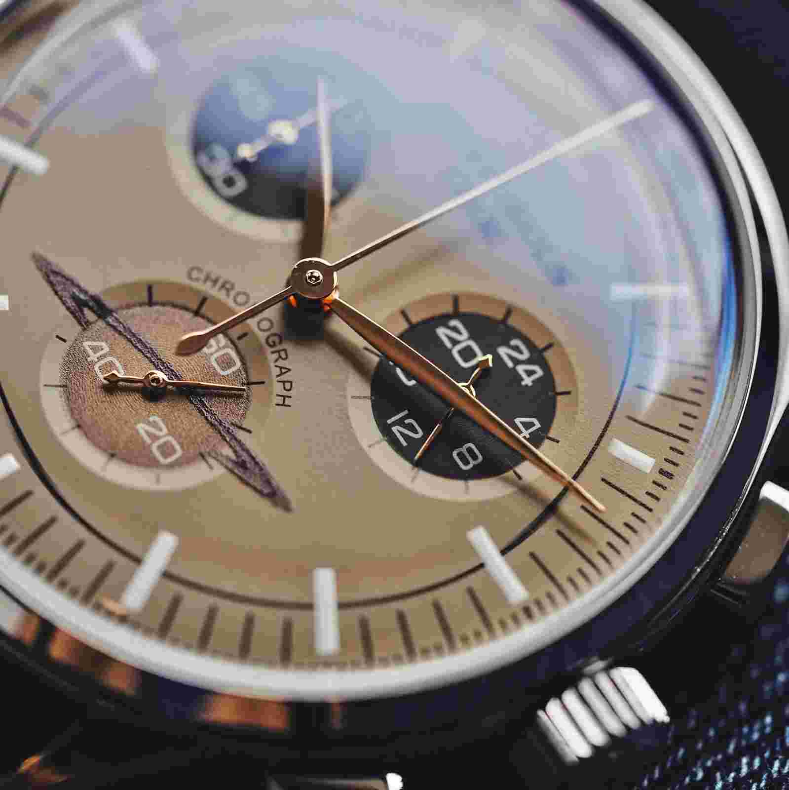 Mysterious Code Men Chronograph Watch Panda Quartz Wristwatch VK64 Triple Window