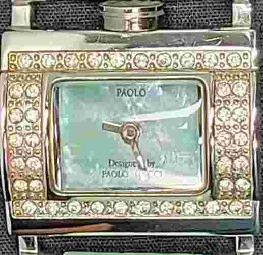 Vtg Paolo GUCCI Stainless Women Japan Quartz Rhinestones Lt Green MOP Watch VGC