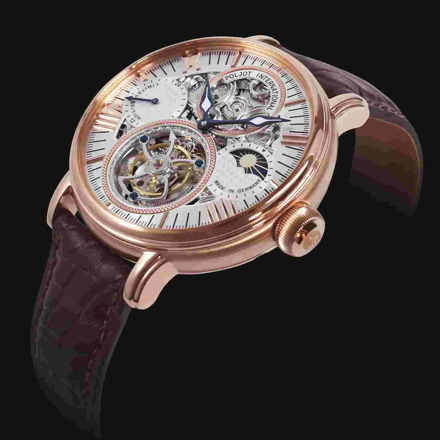 Poljot International Men's Watch Tourbillon Skeleton Braun/Red Gold 3360.T88