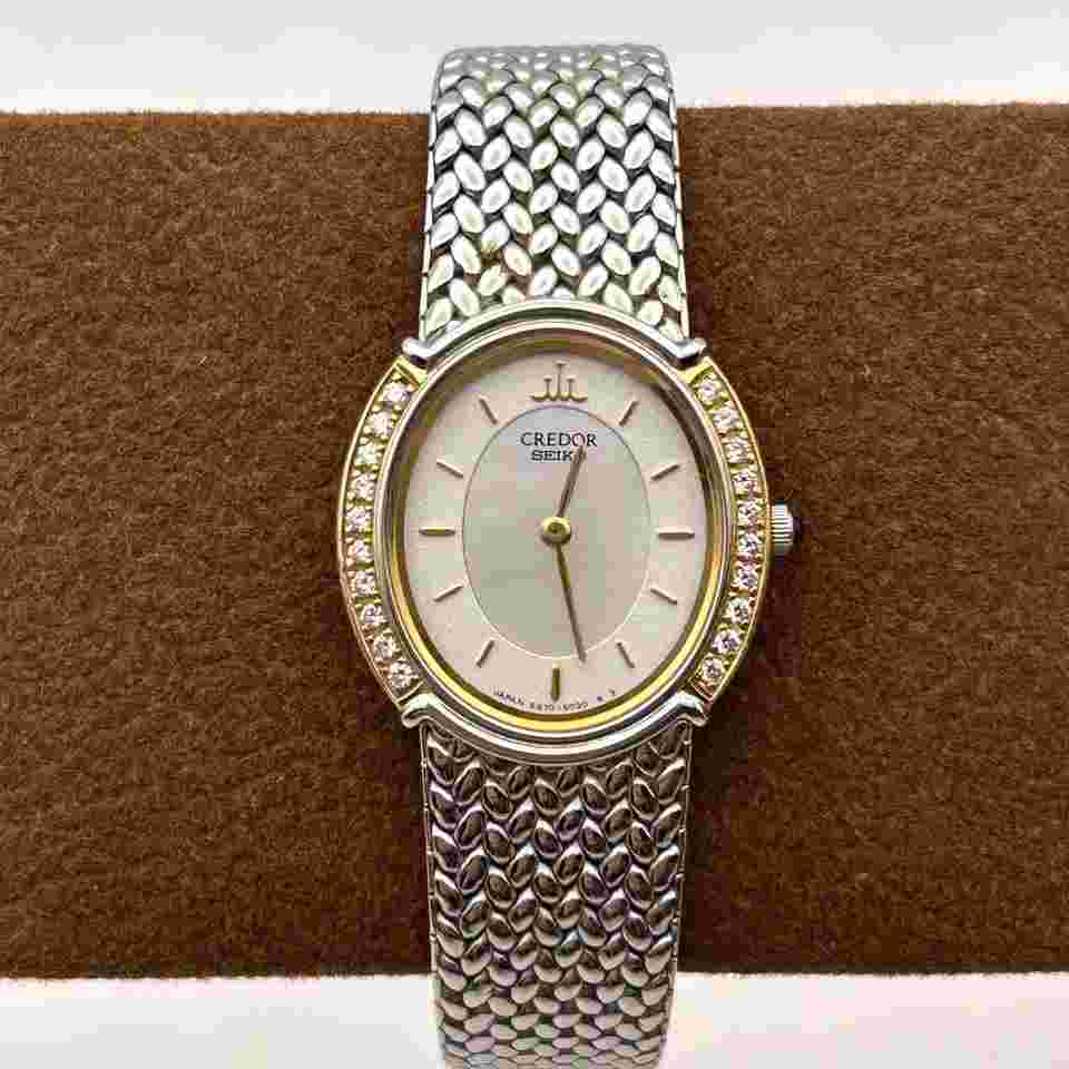Seiko Credor 5A70-3000 Women's 18K Diamond Bezel Jewelry Watch, New Battery