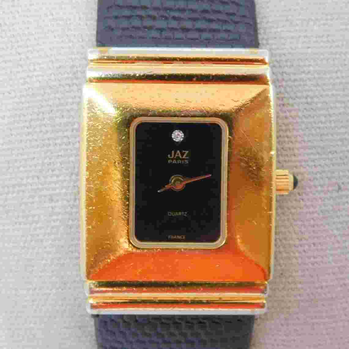 Vintage Women's JAZ Paris Quartz Black Lather Band Made in France Watch