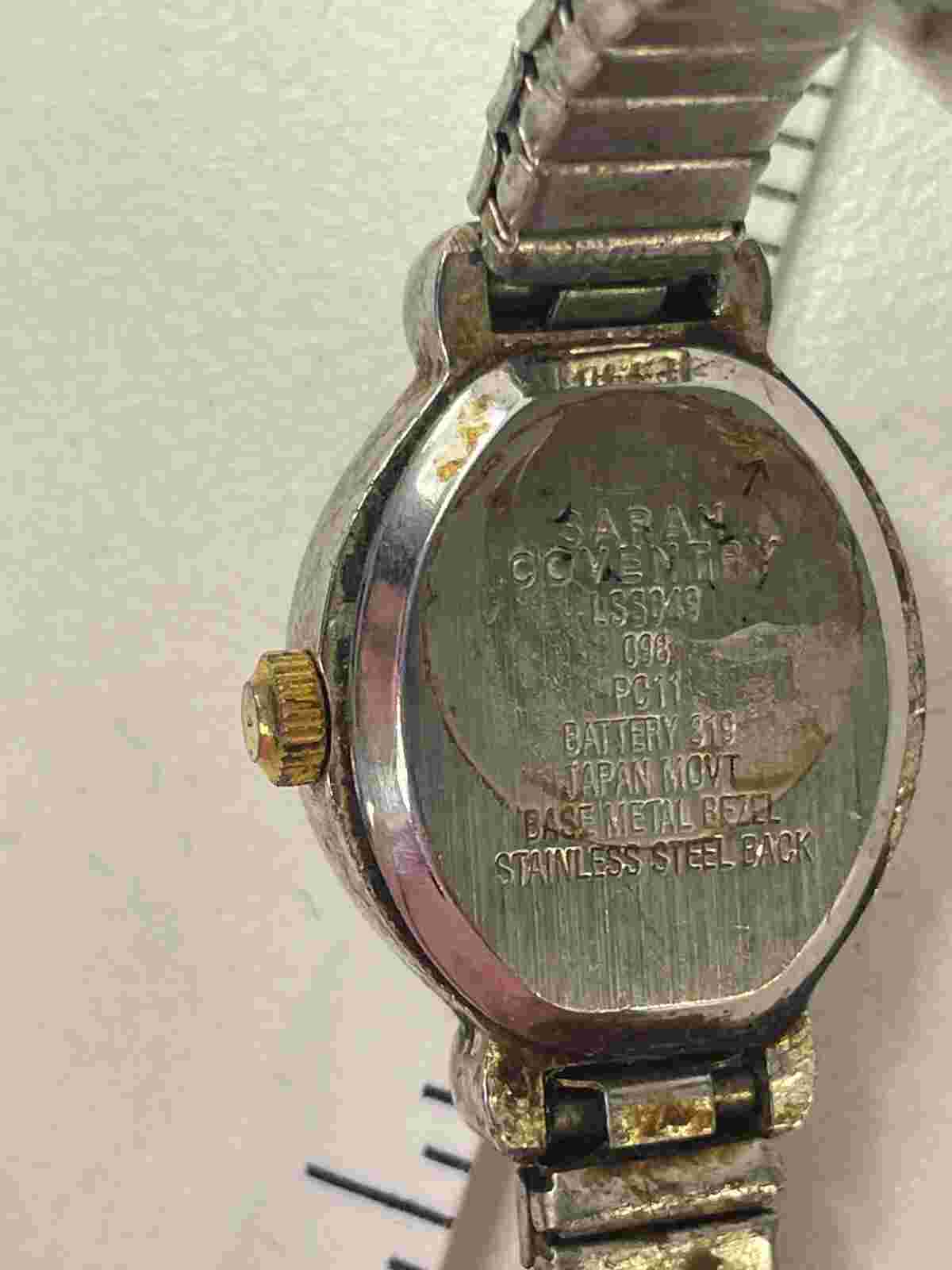 Sarah Coventry Supreme Silver Tone Dial Two Tone Stretch Band Watch NEEDS BAT.