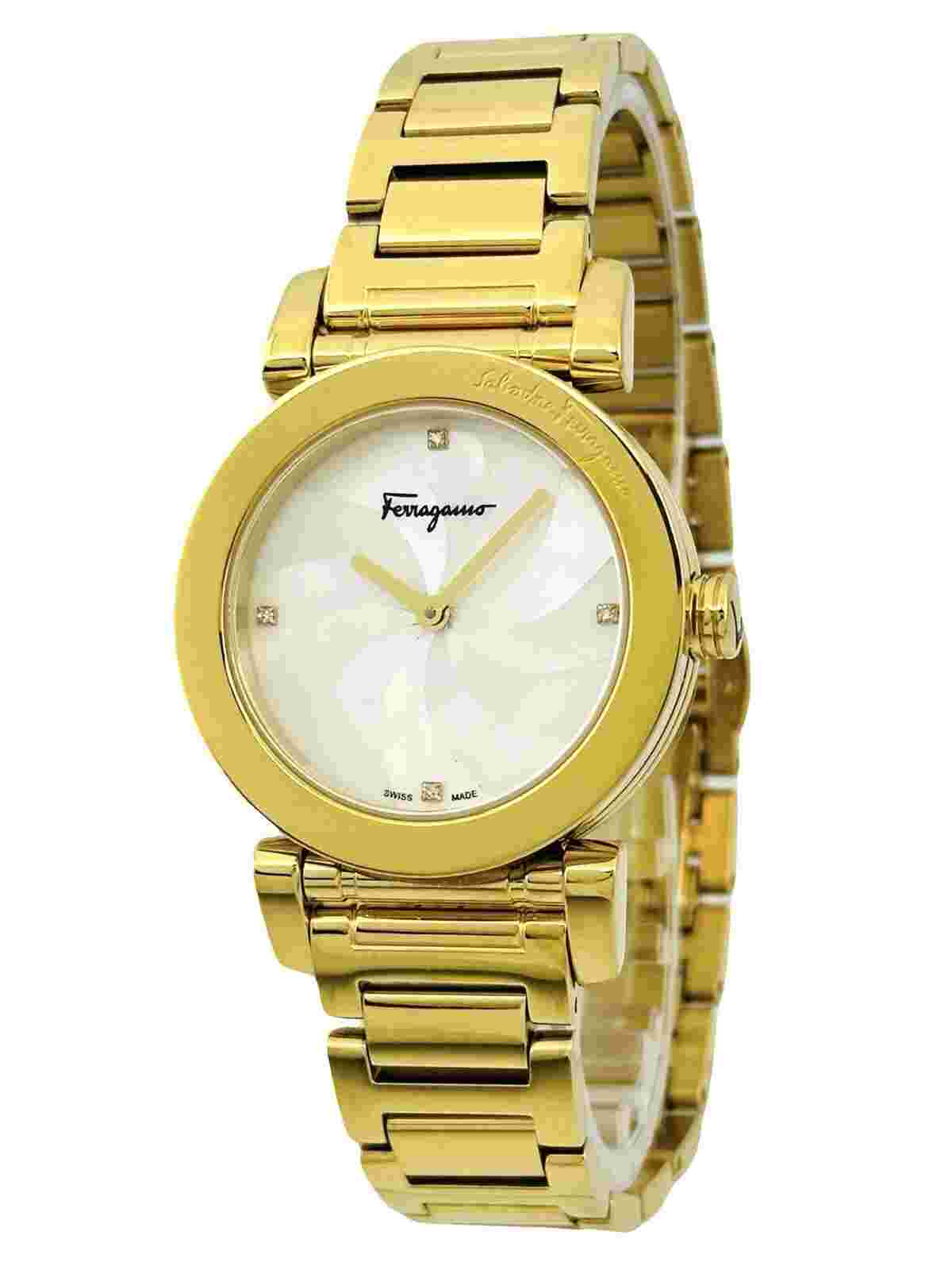 Ferragamo Women's FP1730016 Gold IP Treatment MOP Dial Dimond Indexes Watch