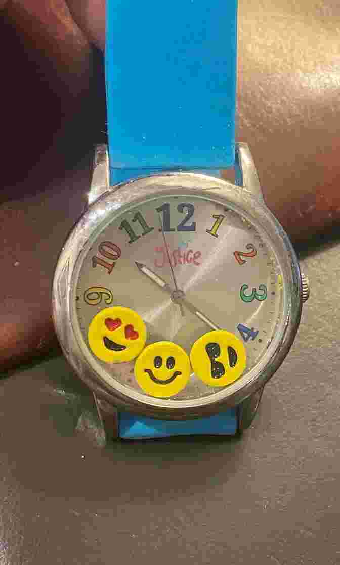 Women's silver Tone Justice Watch with Floating Smiley Faces