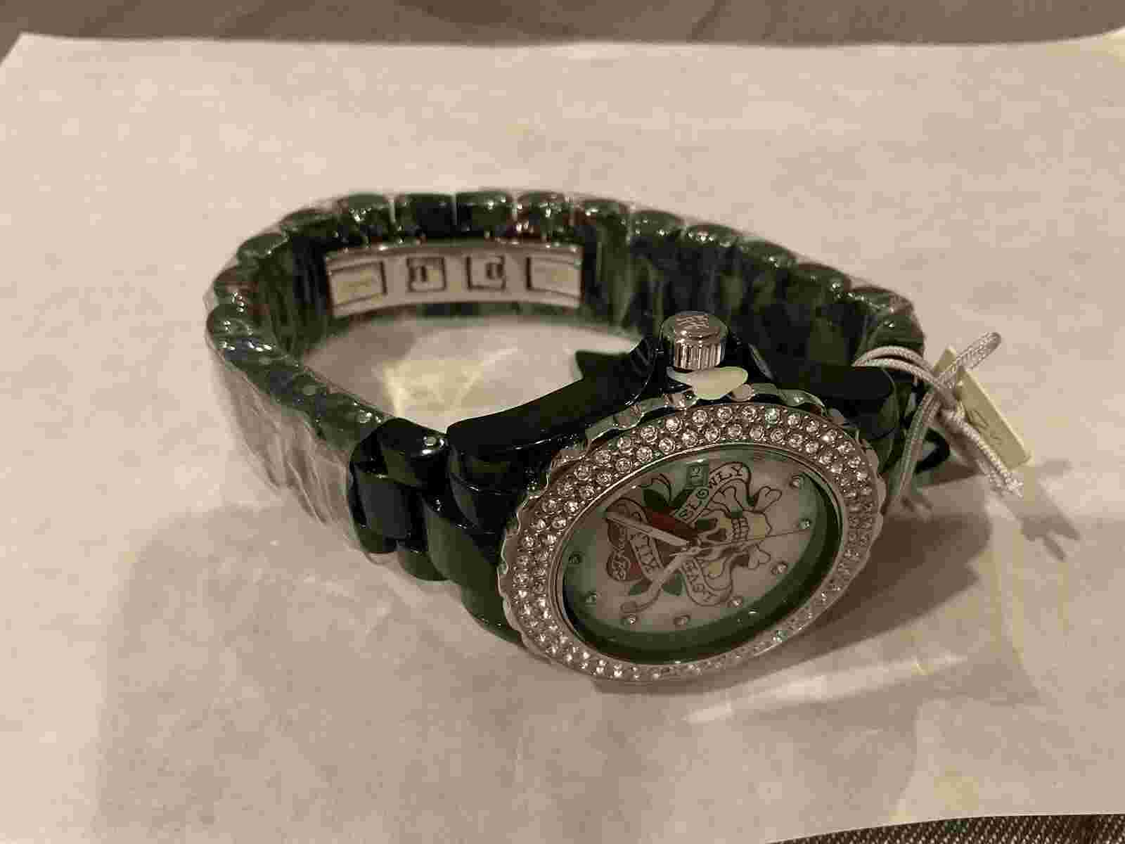 Ed Hardy "Love Eternal" Black Link Band Wristwatch